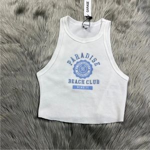 Garage White Blue High Neck Waffle Tank Top XS